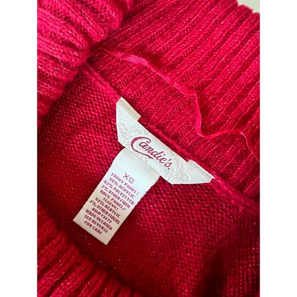 Y2K Candie’s sweater size XS stretchy fold over off shoulders long sleeve sequin - Picture 2 of 6